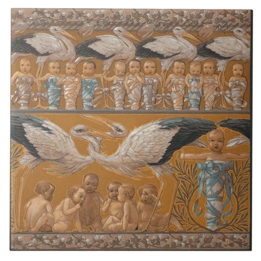 Anton Seders Zender Storks Jugendstilwall Fliese (Vorderseite)