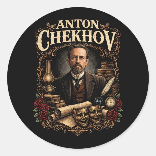 Anton Tschechow Runder Aufkleber (Vorderseite)
