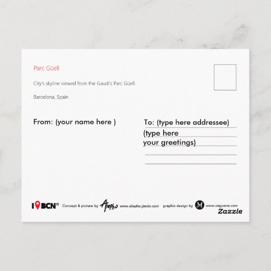 Antoni Gaudi's Park Güell Postkarte (Rückseite)