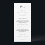 Antonia Black and White Elegante Wedding Menükarte<br><div class="desc">Elegante Hochzeitsmenüs mit einem einfachen Design mit Skript- und Serif-Schriftart.</div>