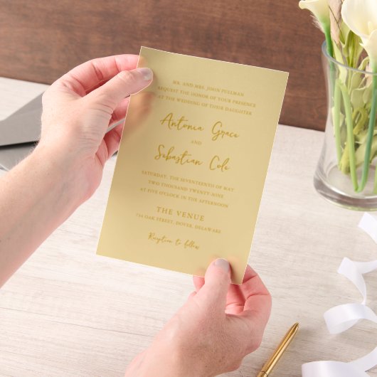 Antonia Butter Yellow Elegant Wedding Pergament Einladungen (Handgehalten)
