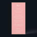 Antonia Coral Pink Elegant Wedding Menükarte<br><div class="desc">Elegante Hochzeitsmenüs mit einem einfachen Design mit Skript- und Serif-Schriftart.</div>
