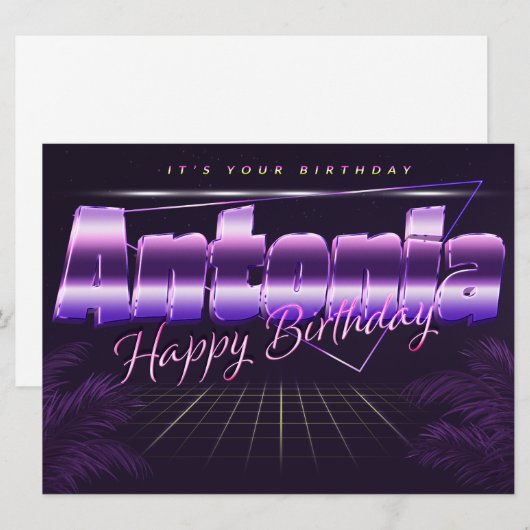 Antonia Name Vorname lila retro Karte Geburtstag (Vorne/Hinten)