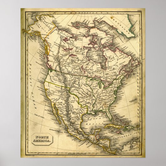 Antquie Map von Nordamerika Poster (Vorne)