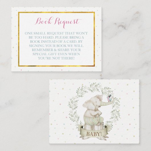 Antrag auf ein neutrales Elephant-Babyduschbuch Begleitkarte (Vorne/Hinten)