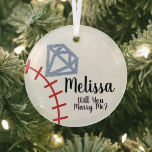 Antrag-Schmuck - Wirst du mich heiraten Baseball Ornament Aus Glas