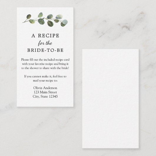 Antragskarte für Eukalyptus-Rezept Begleitkarte (Vorne/Hinten)