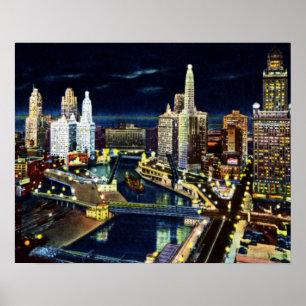 Antrieb Chicagos Illinois Wacker nachts Poster