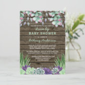 Antrieb durch Babydusche Rustikale Sukkulturen Einladung (Stehend Vorderseite)