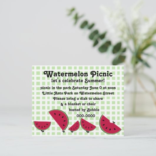 Ant's Watermleon Picnic Einladung (Stehend Vorderseite)