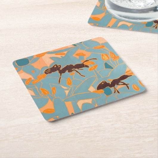 Ants with Blue flowers Autralian Flora Rechteckiger Pappuntersetzer (angewinkelt)