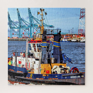 Antwerp, Belgium scenic foto with tugboat Puzzle