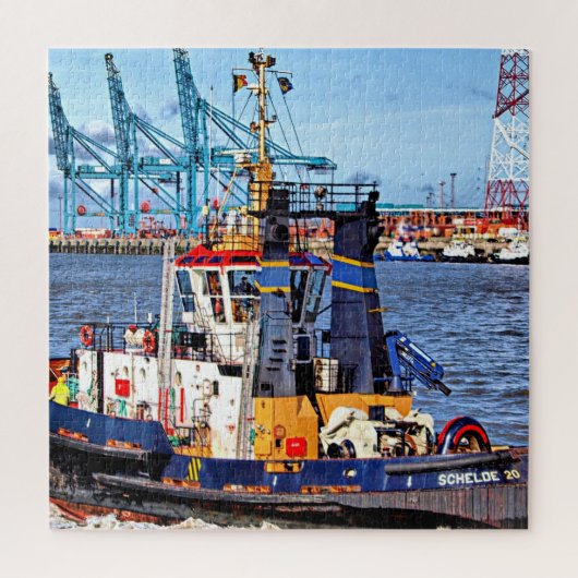 Antwerp, Belgium scenic foto with tugboat Puzzle (Vertikal)