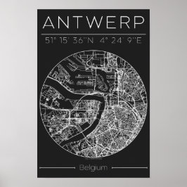 Antwerp City Map Poster Charcoal Minimal European 