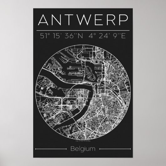 Antwerp City Map Poster Charcoal Minimal European  (Vorne)