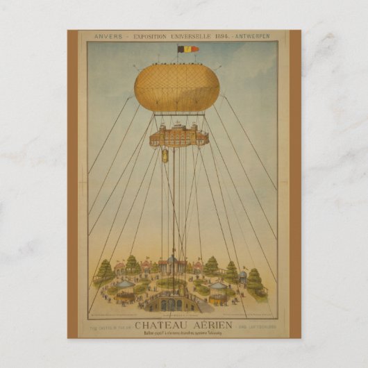 Antwerp Expo 1894 Luftschloss Ballon Postkarte (Vorderseite)