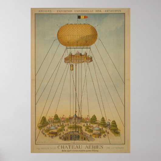 Antwerp Expo 1894 Luftschloss Ballon Vintag Poster (Vorne)