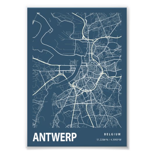 Antwerpen - Belgien Blueprint City Map Fotodruck (Vorne)