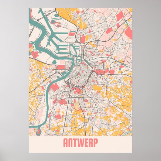 Antwerpen - Belgien Chalk City Map Poster (Vorne)