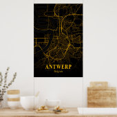 Antwerpen Belgien City Map Gold Street Map Europe Poster (Küche)
