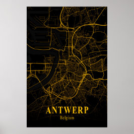 Antwerpen Belgien City Map Gold Street Map Europe Poster