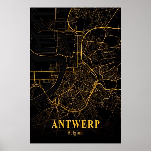 Antwerpen Belgien City Map Gold Street Map Europe Poster (Vorne)