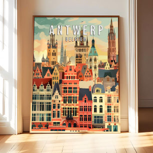 Antwerpen Belgien Poster Kunst Druck, Stadt Retro
