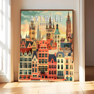 Antwerpen Belgien Poster Kunst Druck, Stadt Retro