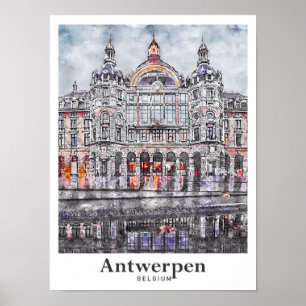 Antwerpen Belgien Reise Wasserfarbe Handgezeichnet Poster