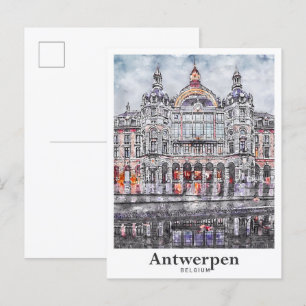 Antwerpen Belgien Reise Wasserfarbe Handgezeichnet Postkarte
