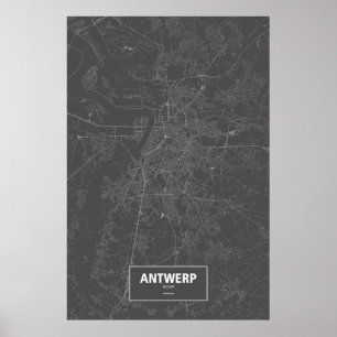 Antwerpen, Belgien (weiß auf Schwarzem) Poster
