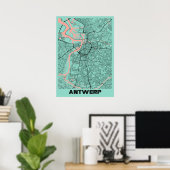 Antwerpen - Belgische Peony City Map Poster (Heimbüro)