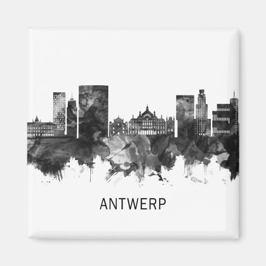 Antwerpen Belgium Skyline BW Magnet (Vorne)
