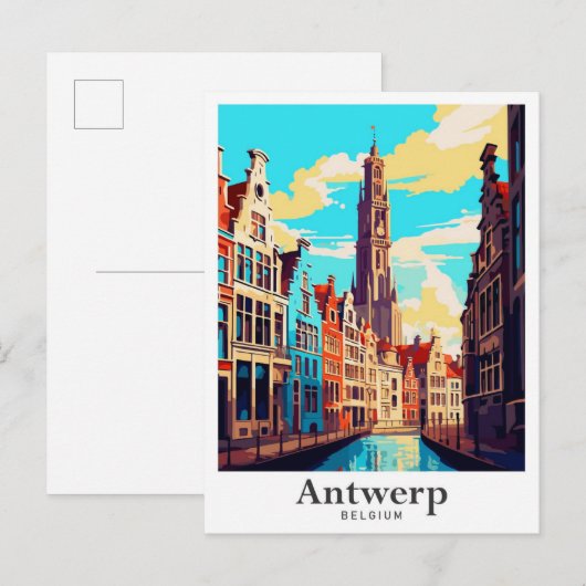 Antwerpen Belgium Vintage Travel Portrait Postkarte (Vorne/Hinten)