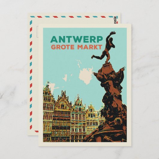 Antwerpen Grote Markt Illustration Belgien Postcar Postkarte (Vorne/Hinten)