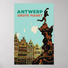 Antwerpen Grote Markt Illustration Belgien Poster