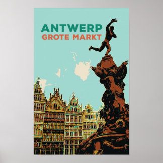 Antwerpen Grote Markt Illustration Belgien Poster