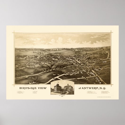 Antwerpen, NY Panoramic Map - 1888 Poster (Vorne)