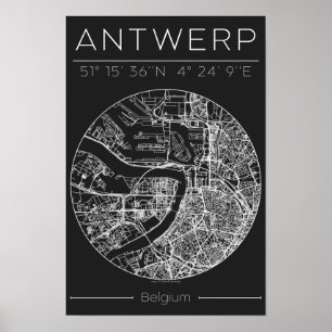 Antwerpen Stadtplan Poster Charcoal Minimal Europä