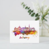 Antwerpener Skyline in Aquarellfarben Postkarte (Stehend Vorderseite)
