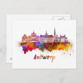 Antwerpener Skyline in Aquarellfarben Postkarte (Vorne/Hinten)