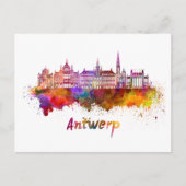 Antwerpener Skyline in Aquarellfarben Postkarte (Vorderseite)