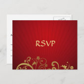 Antwort auf die rote und goldene Swirl-Postkarte Einladungspostkarte (Vorne/Hinten)