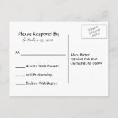 Antwort auf die rote und goldene Swirl-Postkarte Einladungspostkarte (Rückseite)