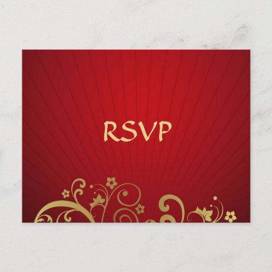 Antwort auf die rote und goldene Swirl-Postkarte Einladungspostkarte (Vorderseite)
