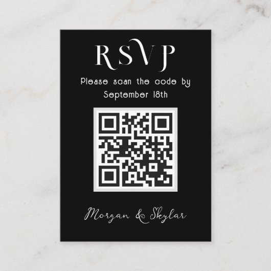 Antwort auf Hochzeit QR-Code Schwarz in Weiß Begleitkarte (Vorderseite)