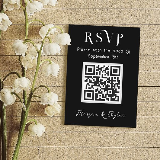 Antwort auf Hochzeit QR-Code Schwarz in Weiß Begleitkarte