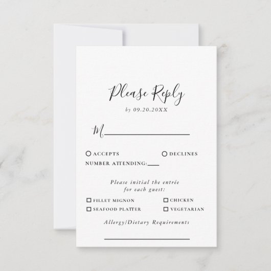 Antwort auf Minimalistische Schwarz-weiße Hochzeit (Vorderseite)