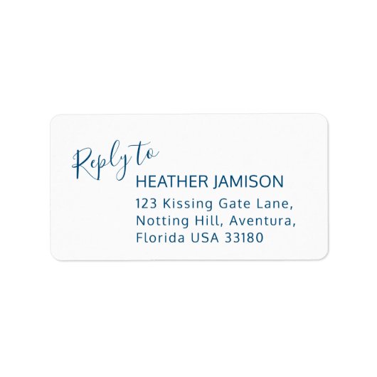 Antwort auf moderne, blaue Hochzeitsmarken Adressaufkleber (Vorne)