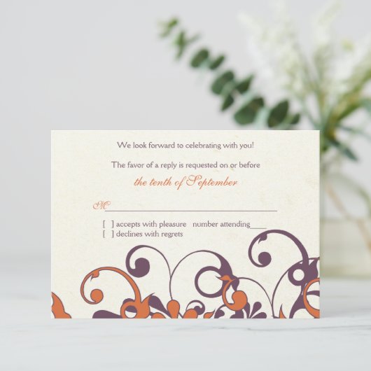 Antwort des Herbstes Lila Orange Floral Wedding RS (Stehend Vorderseite)